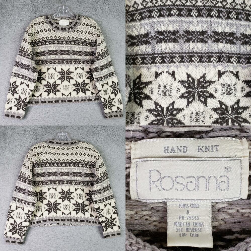 Vintage Rosanna Sweater Women’s Size Large L Wool Fair Isle Nordic Gray